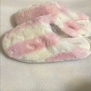 Victoria's Secret Pink and White Furry Slippers